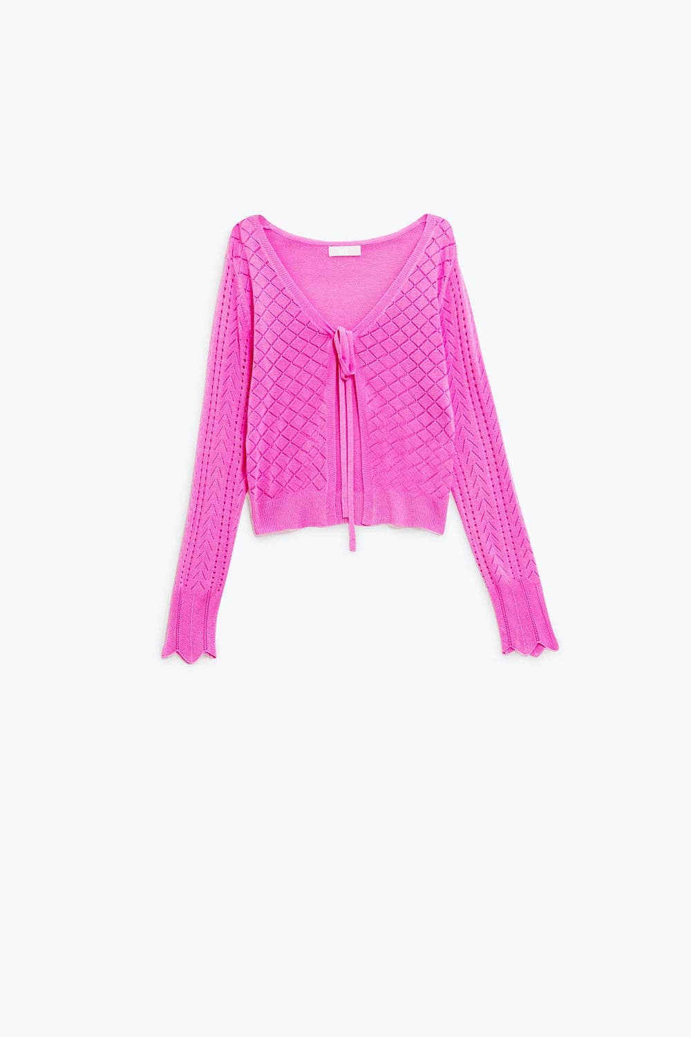 Q2 Pink Cardigan with Argyle Print and Tie Closing
