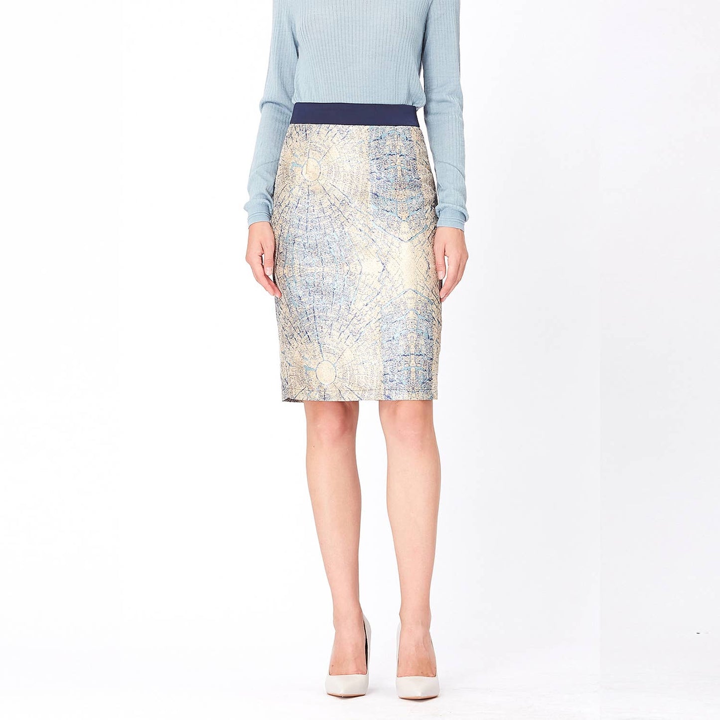 Smart Straight bi-material brocade skirt