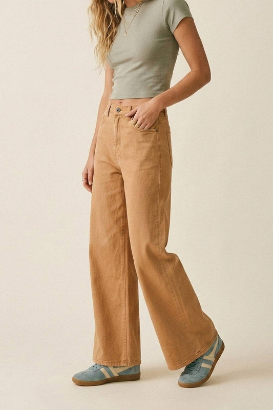 Q2 Orange Wide-Leg Pants with lightweight Twill