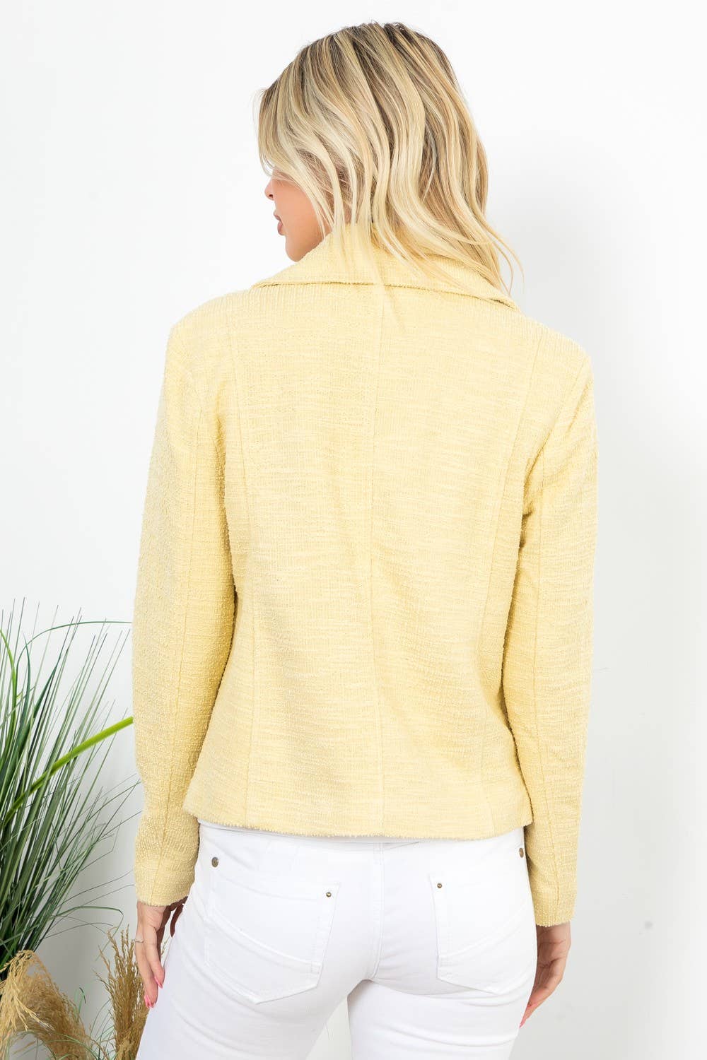 Solid Boucle Long Sleeve Moto Jacket
