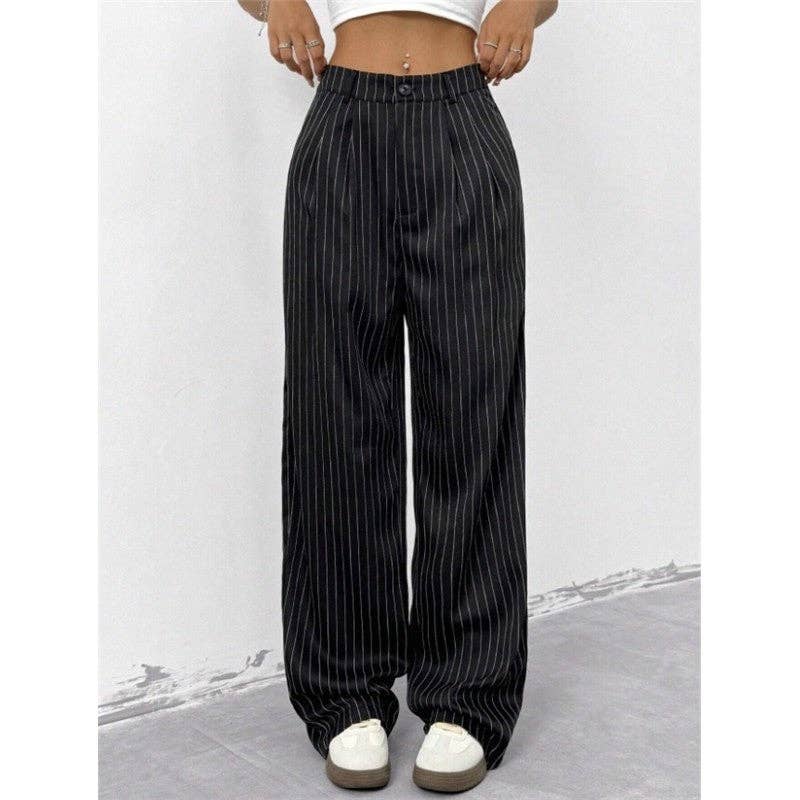 Blue Striped Wide Leg Pants For Casual And Commute Wear
