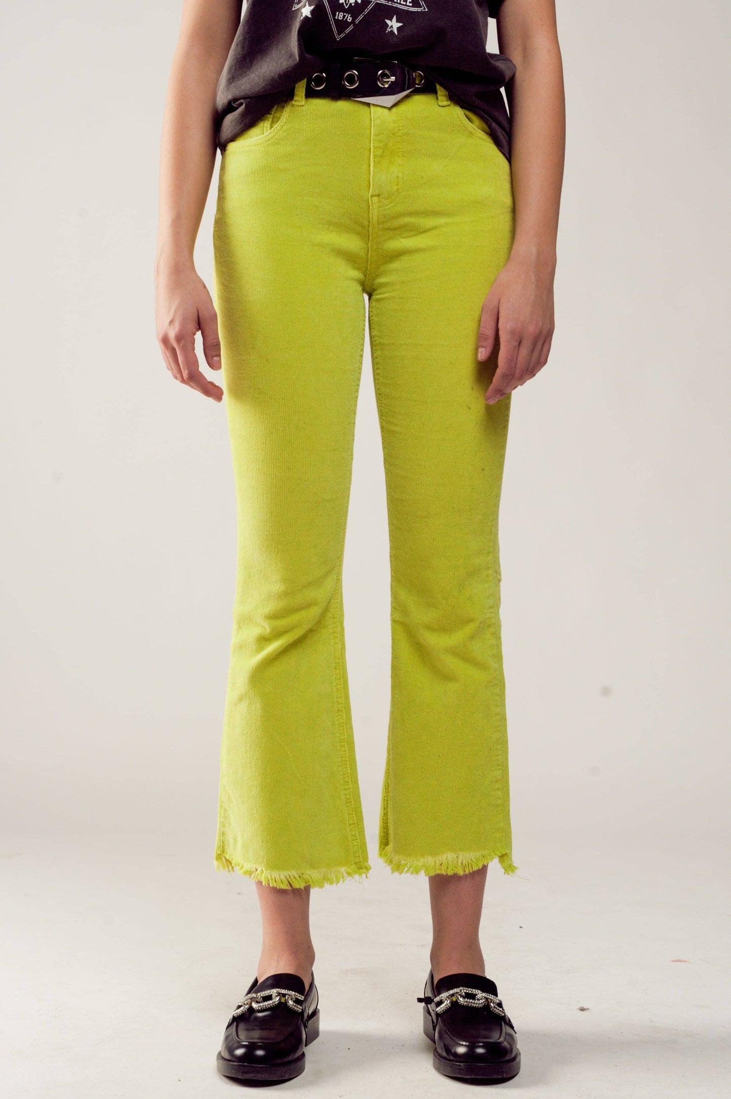 Q2 Flare corduroy pants in lime green