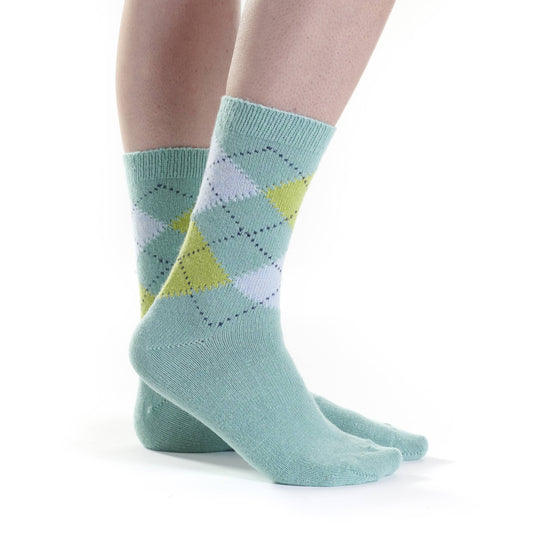 Turquoise Cashmere Wool Intarsia Sock