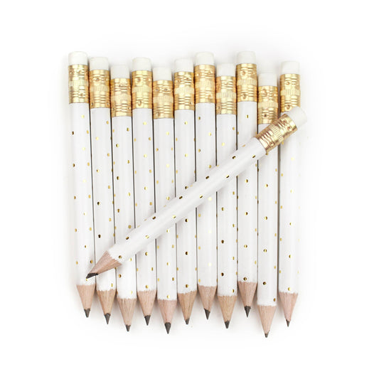 Mini Pencils - Gold Dot/White