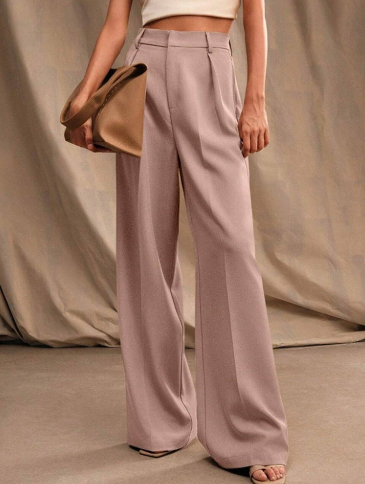 Lovene Casual loose high waist drape wide leg pants