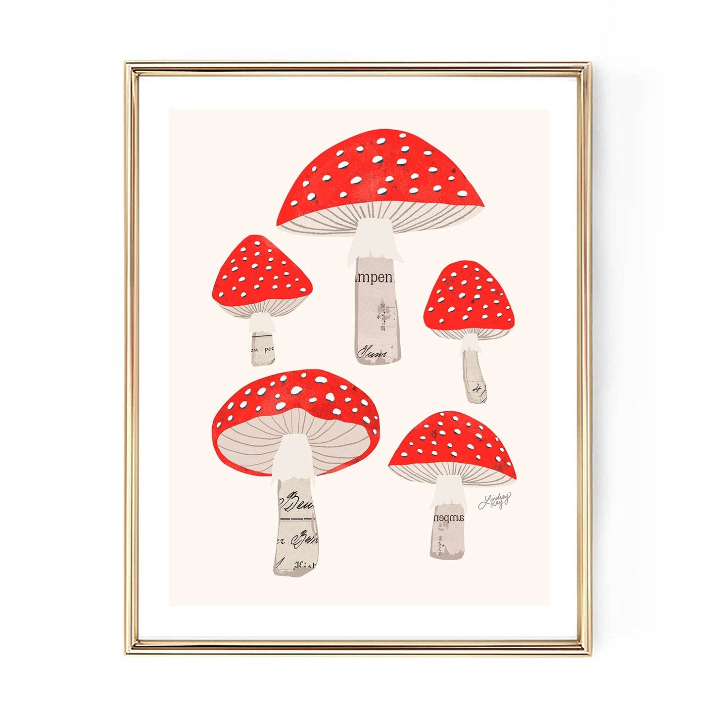 Red Mushrooms Collage Illustration - Art Print