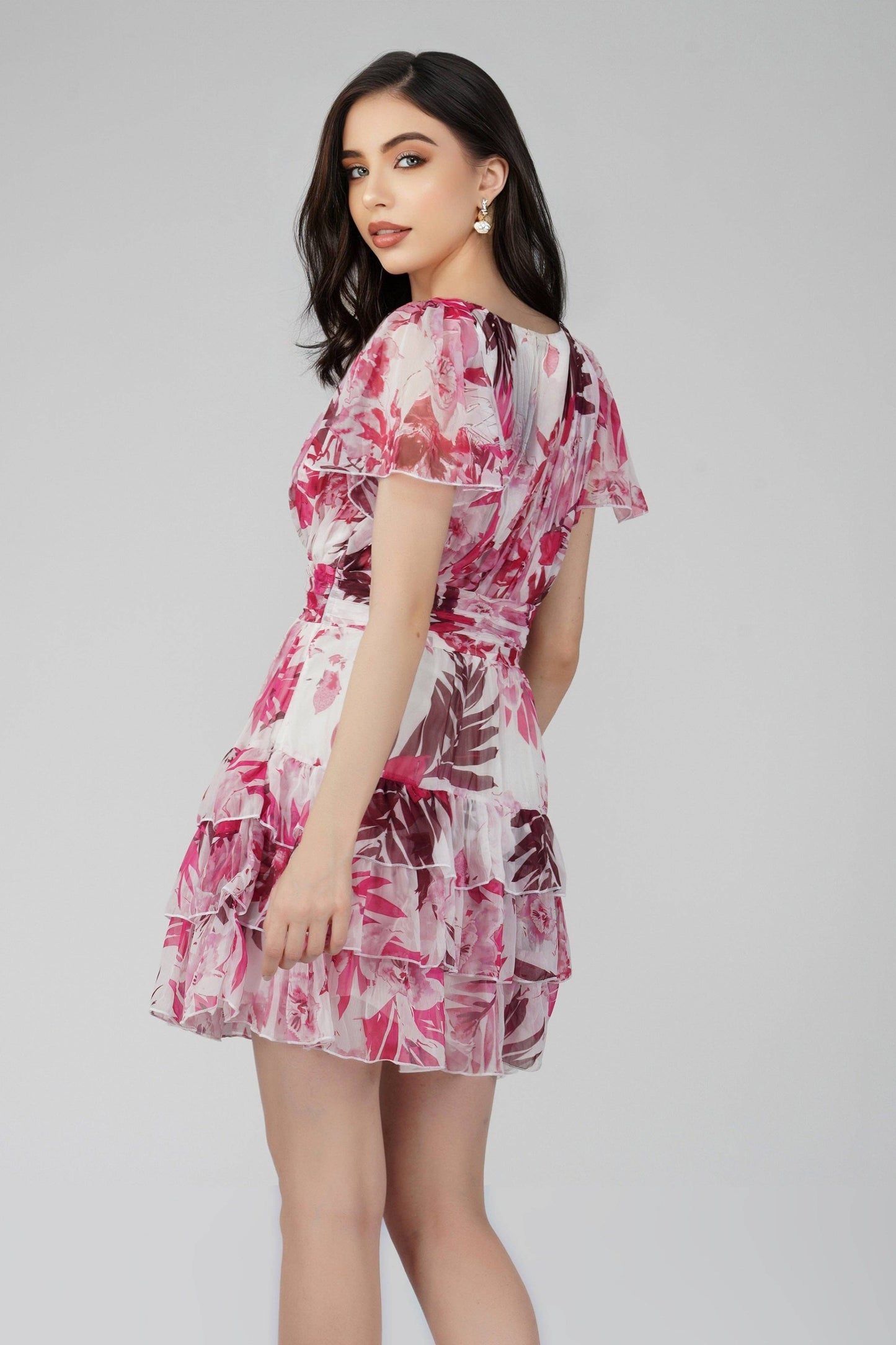 Lace Madison Pink Printed Chiffon Mini Dress