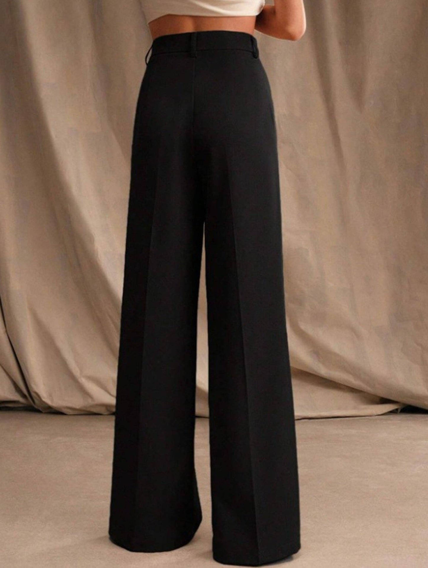 Lovene Casual loose high waist drape wide leg pants