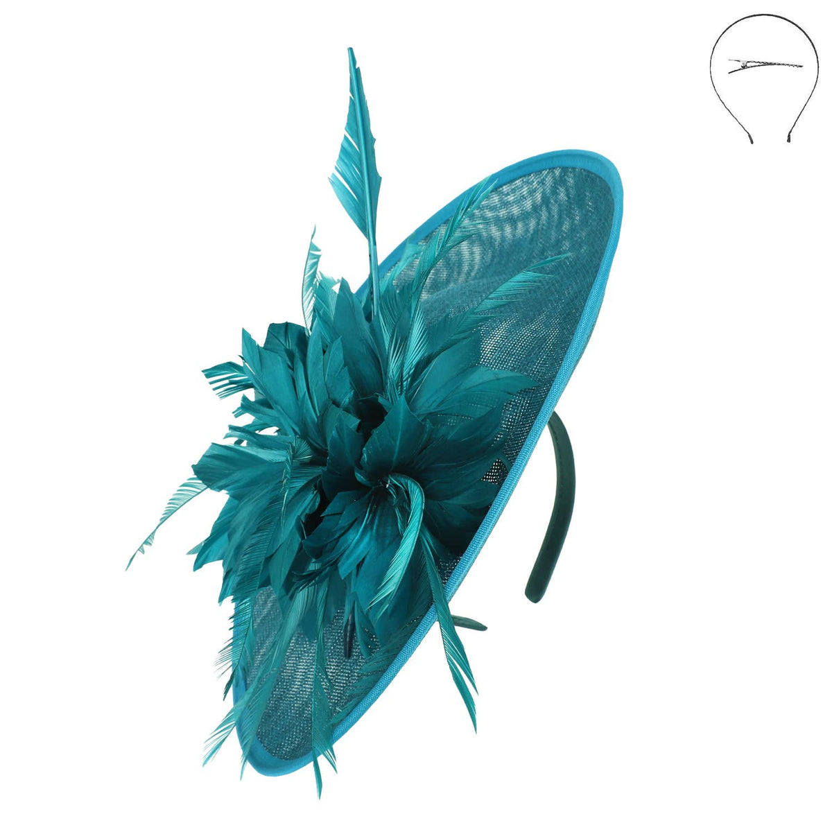 Sophia Flower & Feather Woven Disc Fascinator w/ Headband & Clip