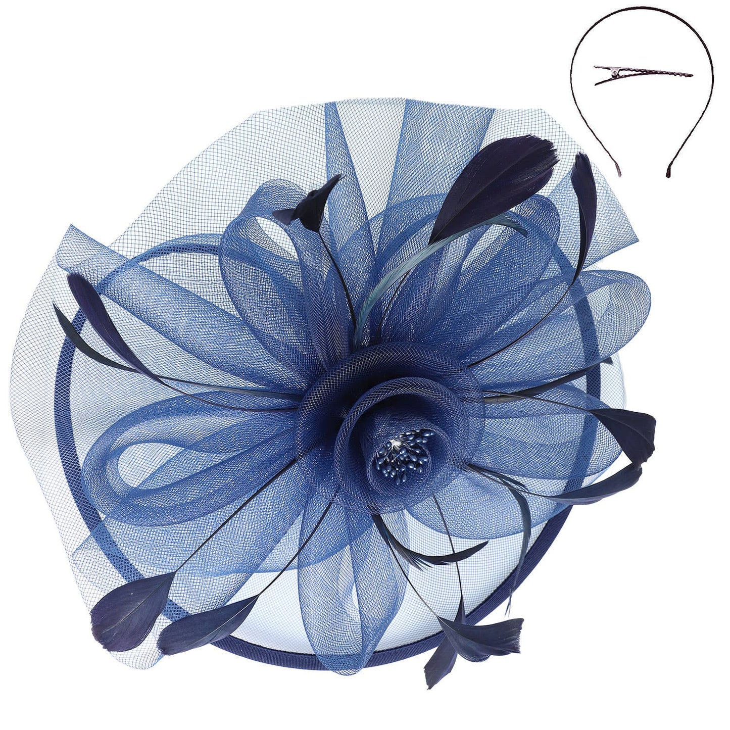Sophia Floral Organza Mesh Ribbon Fascinator blue