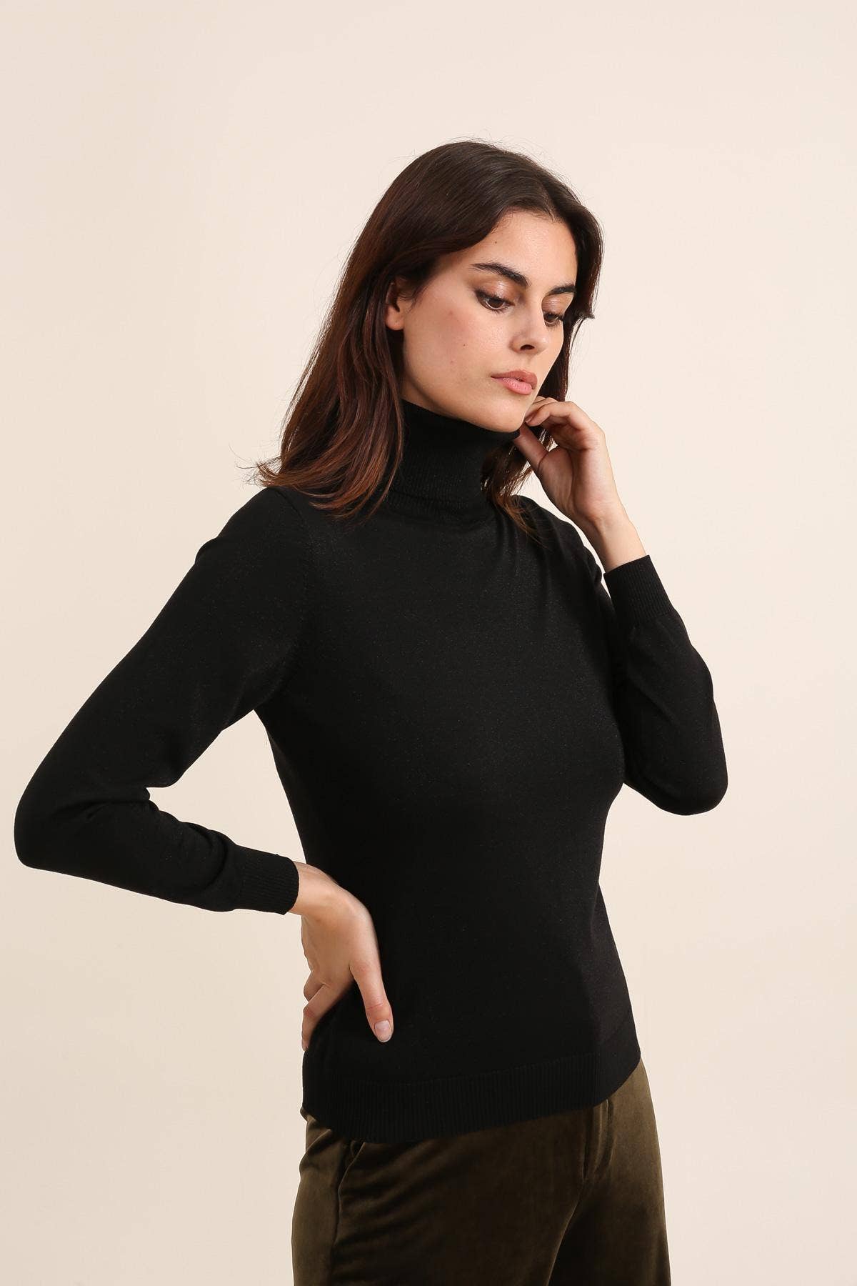 Choklate Turtleneck sweater in tencel and lurex knit