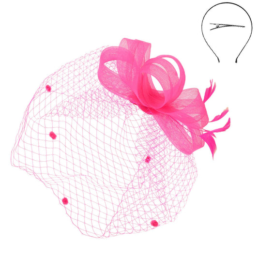 Sophia Fashion Fascinator with Mesh and Feather Clip