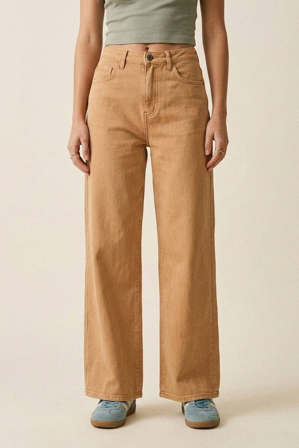 Q2 Orange Wide-Leg Pants with lightweight Twill