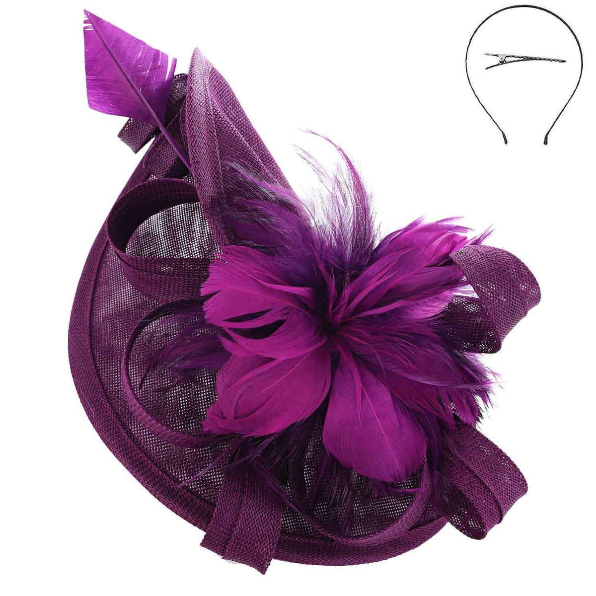 Sophia Fabric Mesh Feather Loop Fascinator