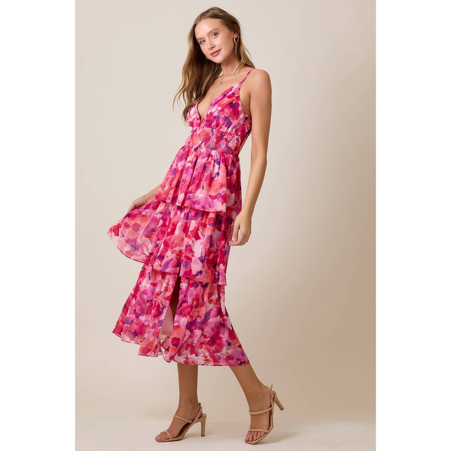 Skylar Rose Summer Midi Dress in Watercolor Floral Yoryu Chiffon