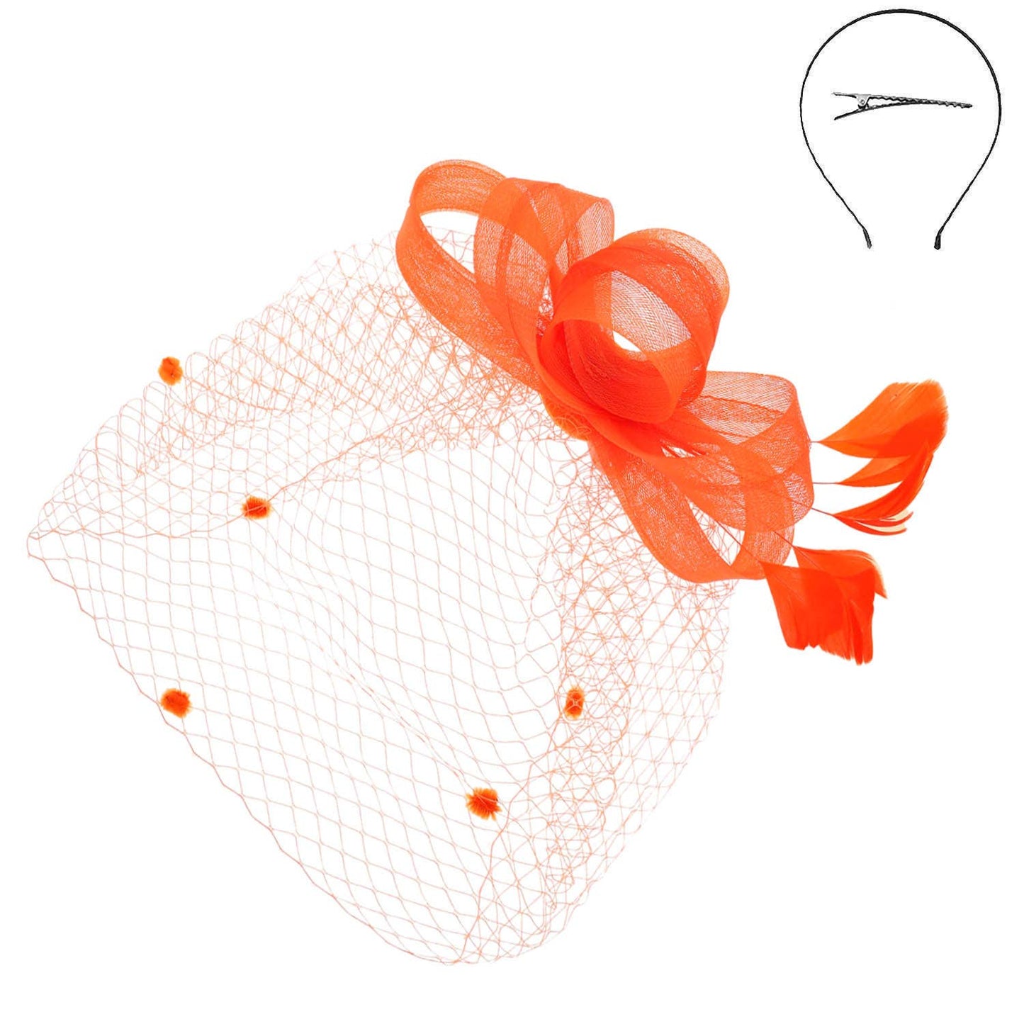 Sophia Fashion Fascinator with Mesh and Feather Clip