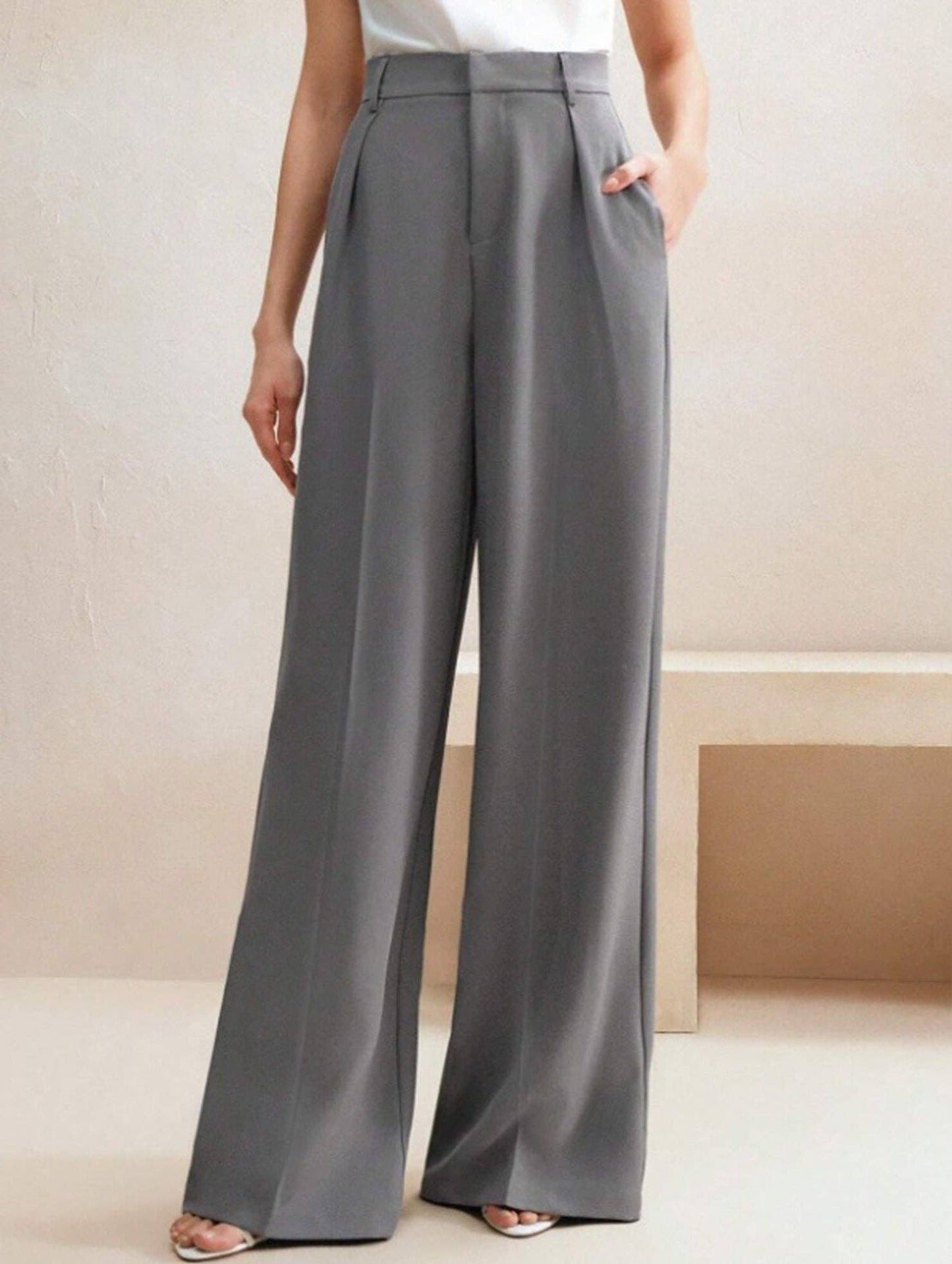Lovene Casual loose high waist drape wide leg pants