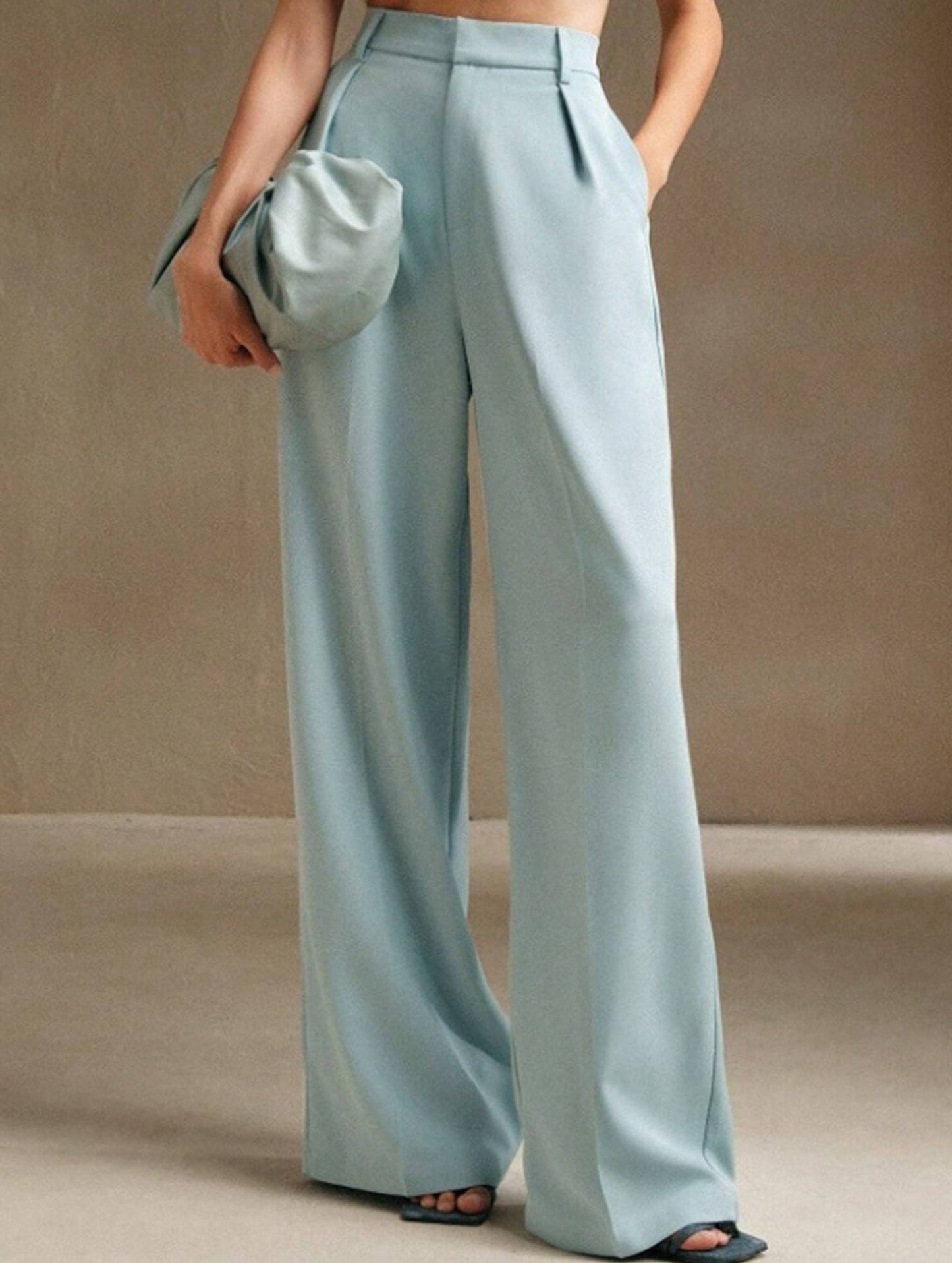 Lovene Casual loose high waist drape wide leg pants