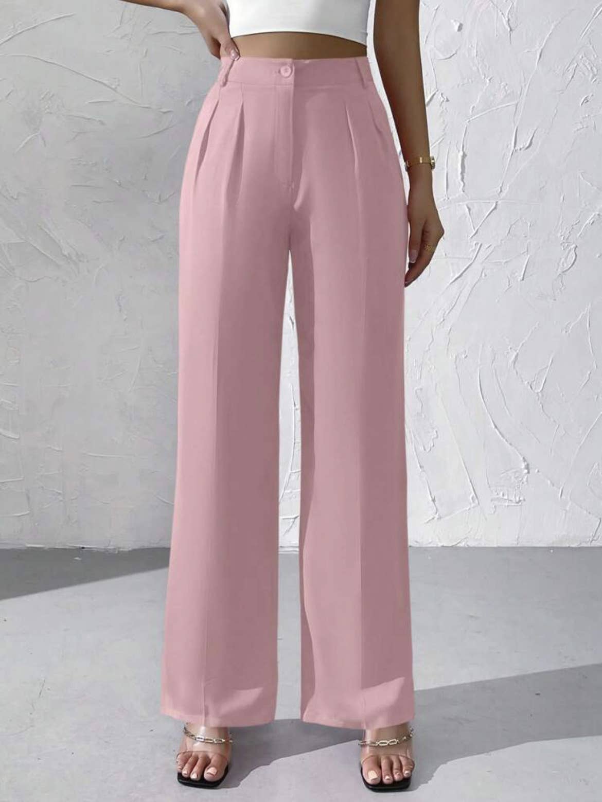 Doublju Elegant solid color dangling wide-leg suit pants