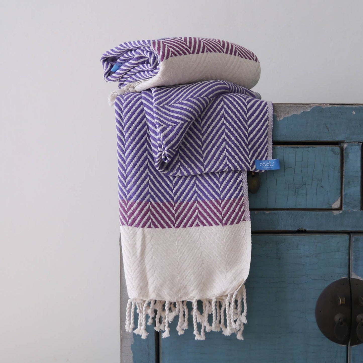 Herringbone two coloured handwoven cotton throw - purple