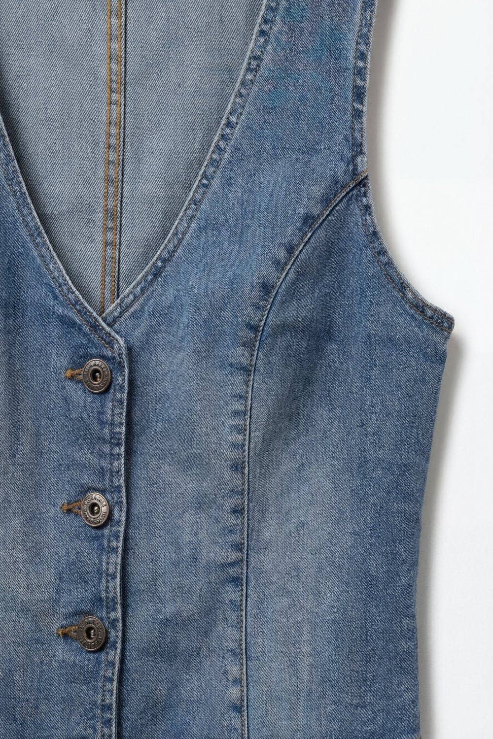 Q2 Light Blue Denim Deep V Neck Denim Vest
