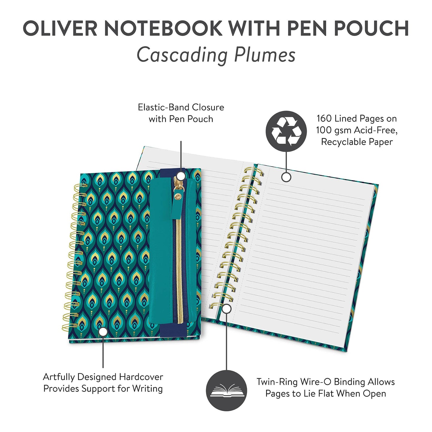 Studio Oh! Cascading Plumes Oliver Notebook with Pen Pocket