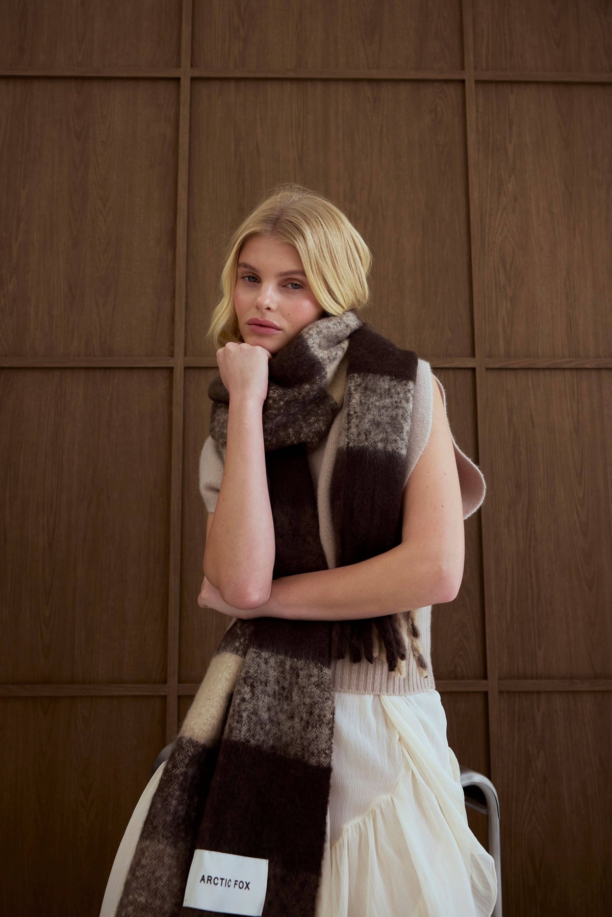 Arctic Fox The Reykjavik Scarf - 100% Recycled - Brown Check -