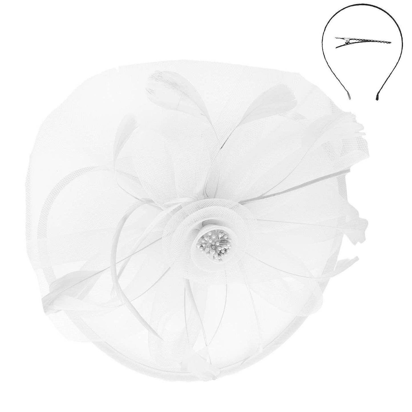 Sophia Floral Organza Mesh Ribbon Fascinator blue