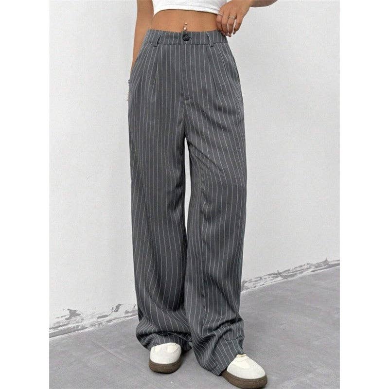Blue Striped Wide Leg Pants For Casual And Commute Wear