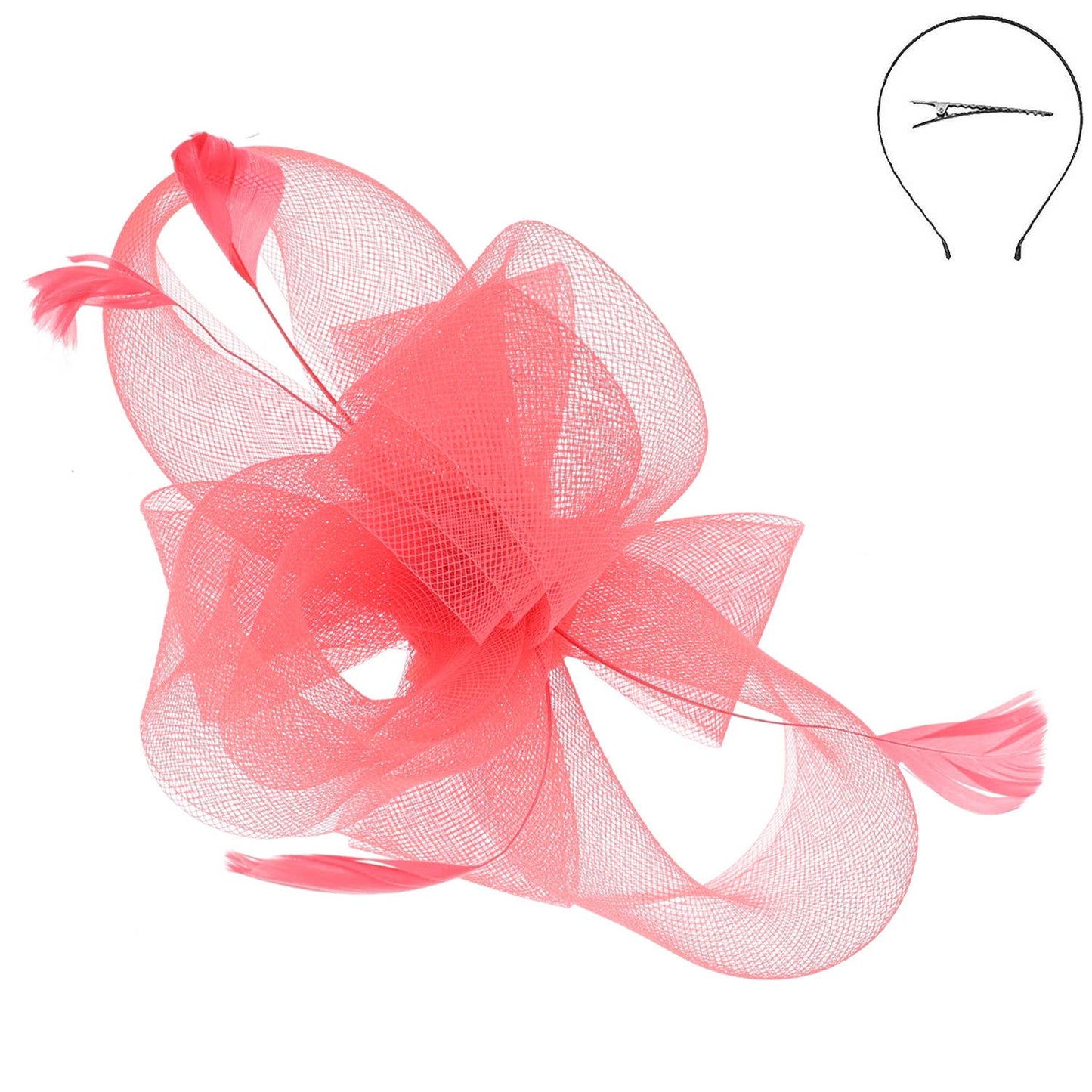 Sophia Large Organza Bow w/ Feathers Fascinator Headband