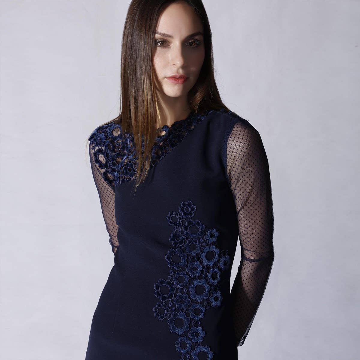 Smart Fitted dress with velvet lace chiffon