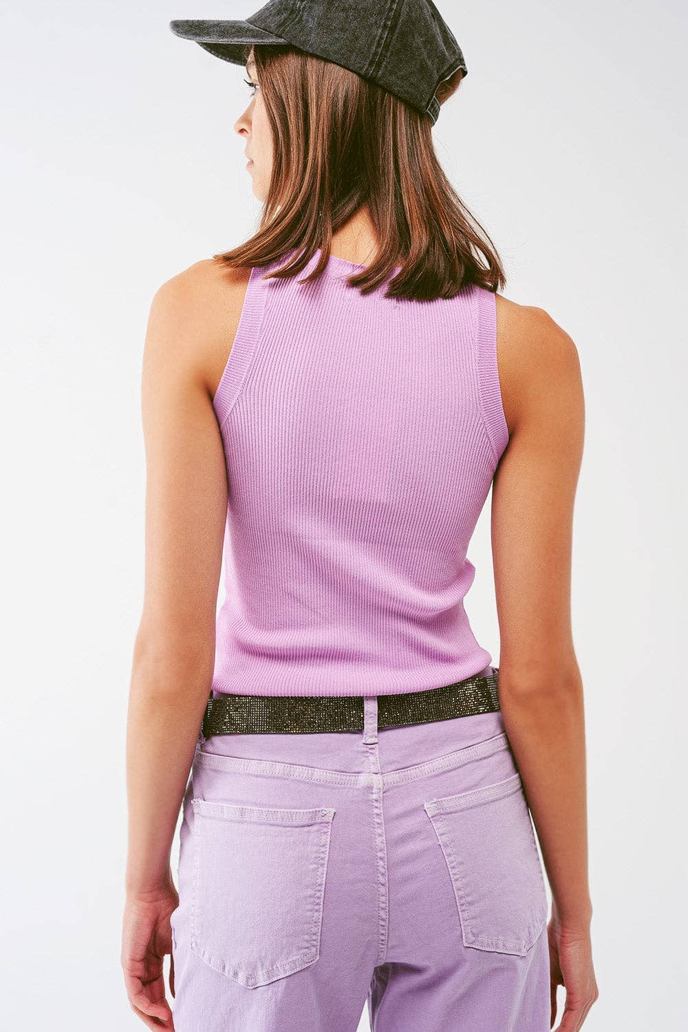 Q2 Knitted Tank Top in Purple