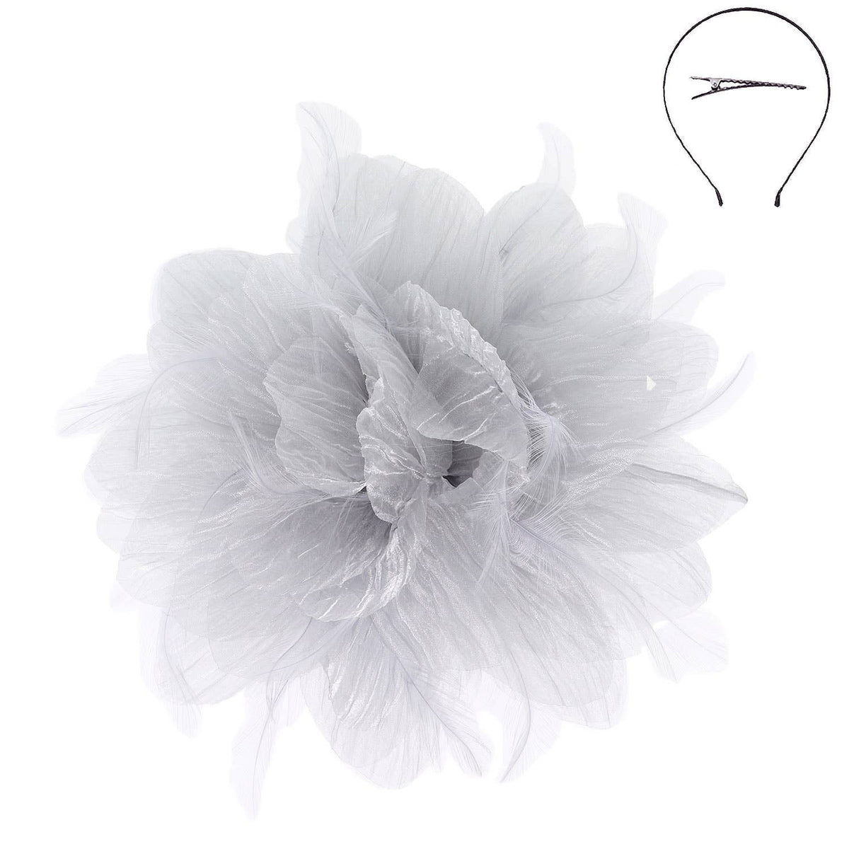 Sophia Feather Flower Fascinator With Headband And Clip