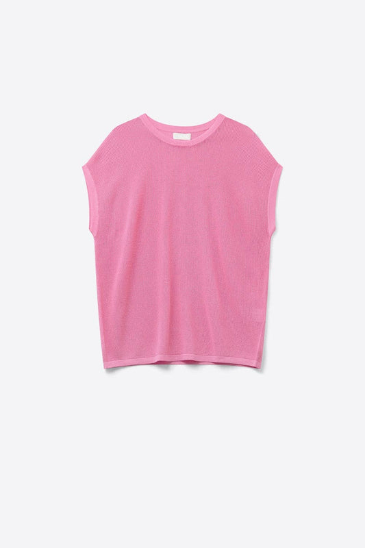 Q2 Grid knit sweater in fuchsia color One Size