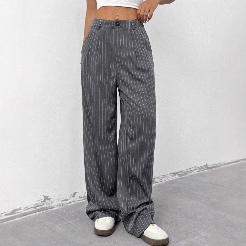 Blue Striped Wide Leg Pants For Casual And Commute Wear