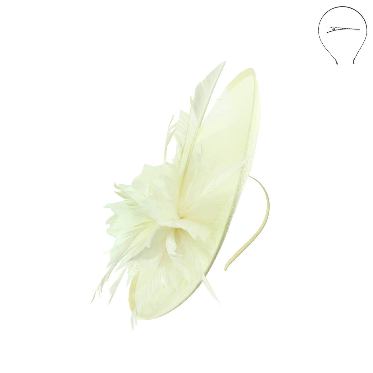 Sophia Flower & Feather Woven Disc Fascinator w/ Headband & Clip