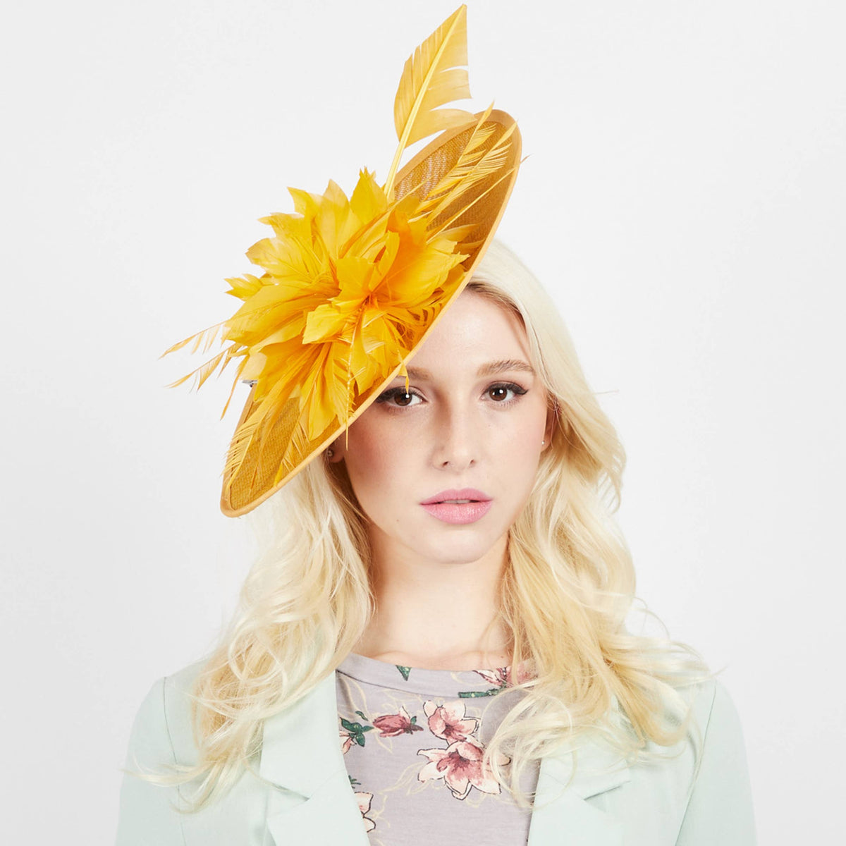 Sophia Flower & Feather Woven Disc Fascinator w/ Headband & Clip