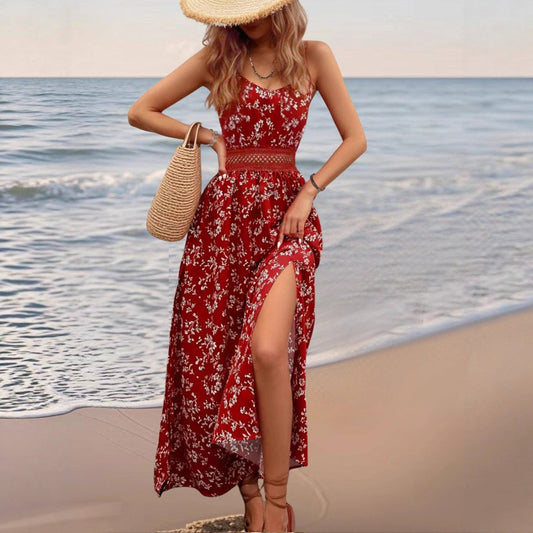 Lovesoft Women’s Floral Cami Maxi Dress Lace Waist Slit