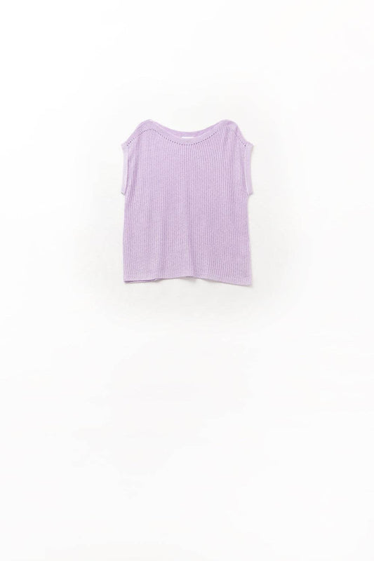q2 Lilac boat neck mesh sweater with dropped sleeves