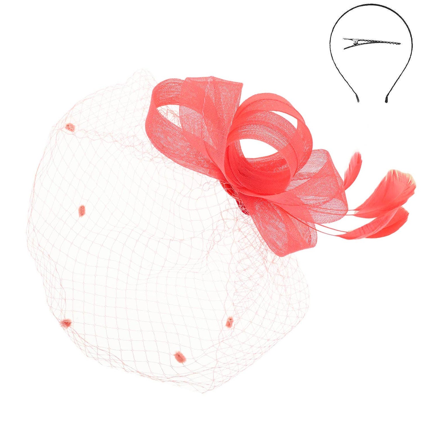 Sophia Fashion Fascinator with Mesh and Feather Clip