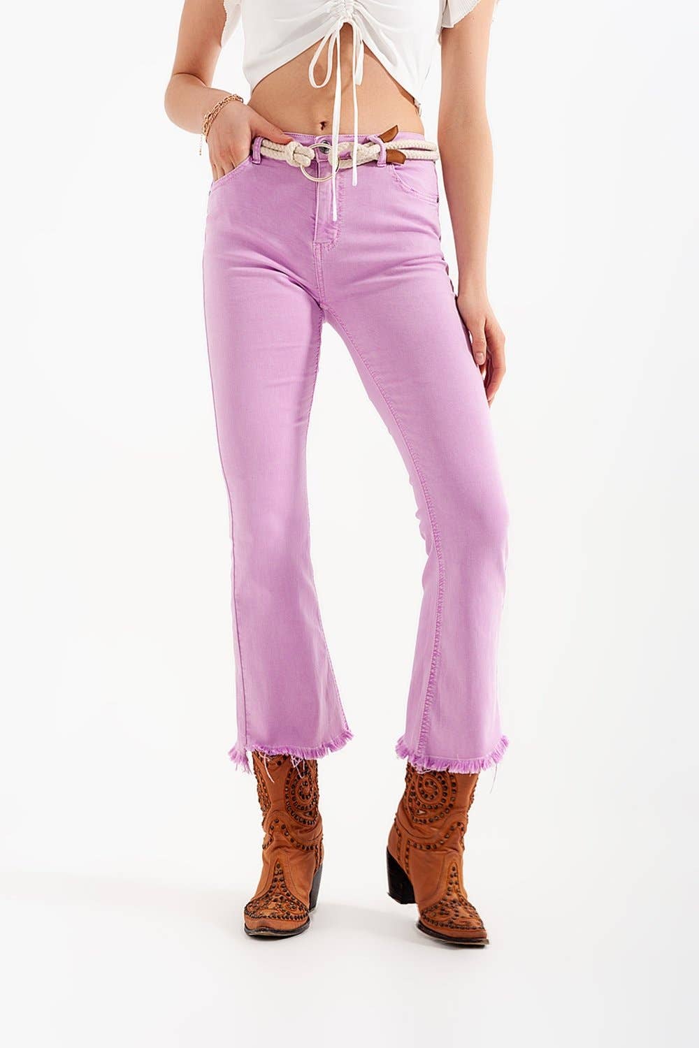 Q2 Straight Pants in pink with wide ankles