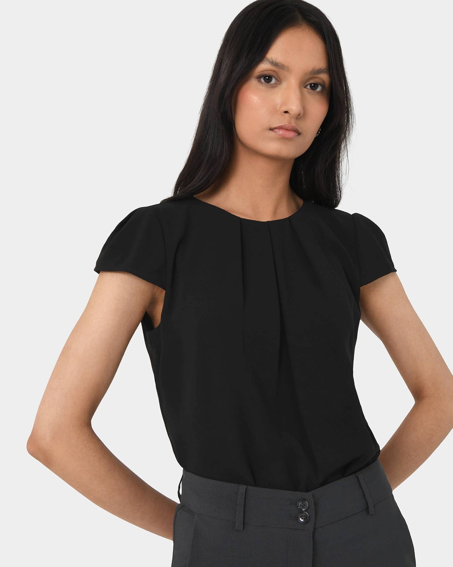 Forcast Women's Tamera Pleated Round Neck Top