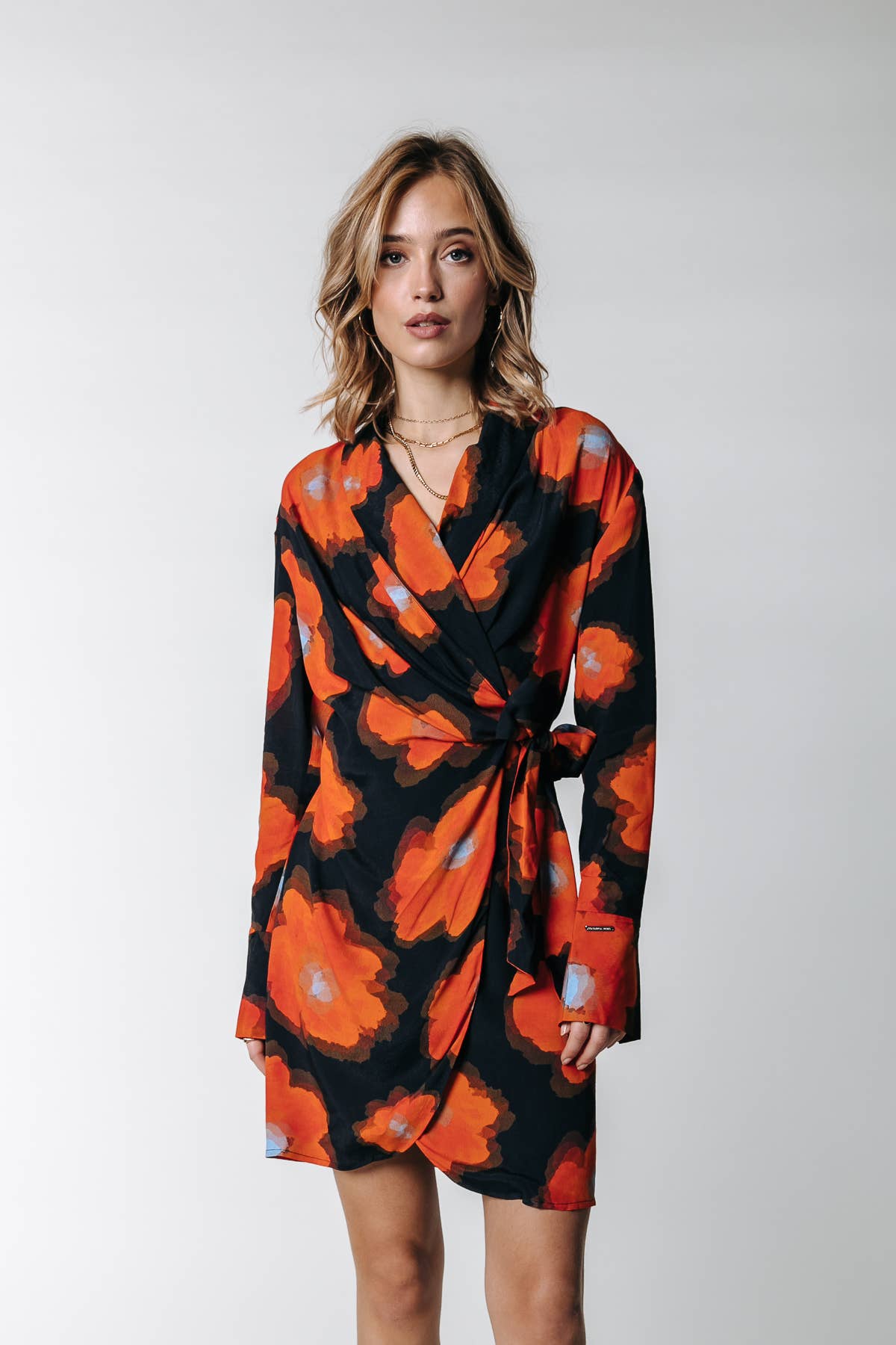 Painted Flower Mini Wrap Dress