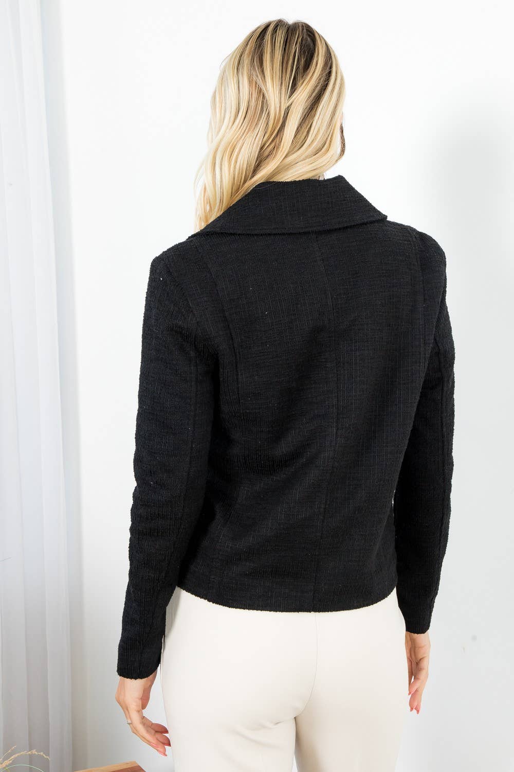 Solid Boucle Long Sleeve Moto Jacket