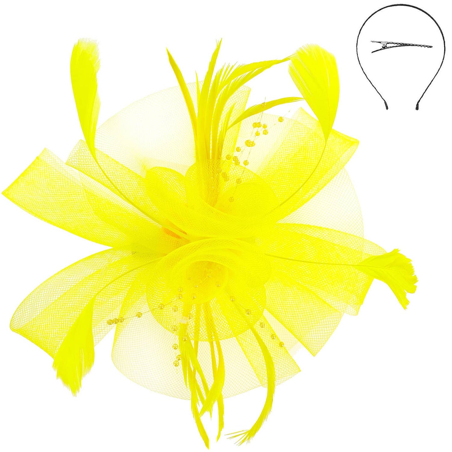 Sophia Feather & Double Floral Mesh Fascinator Headband/Clip