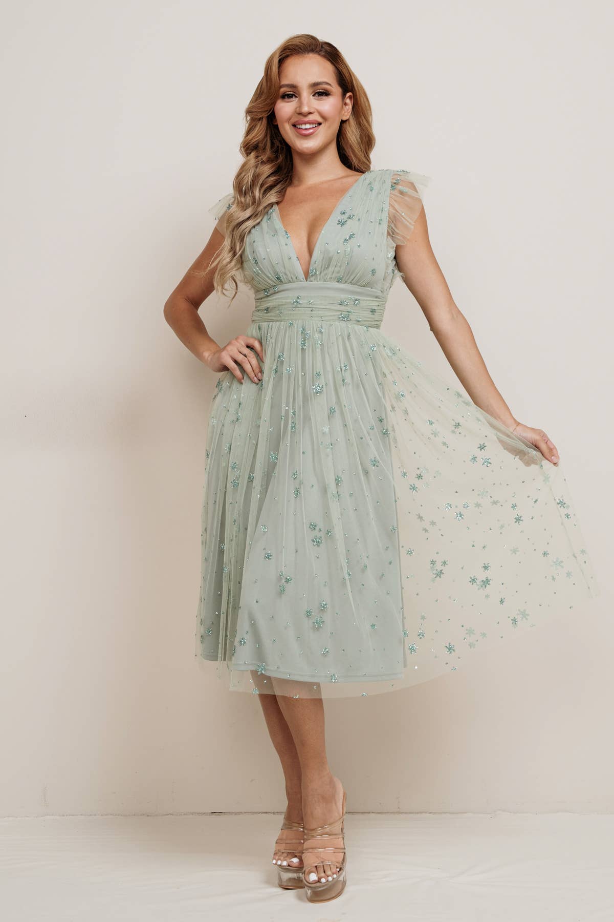 Soieblu Rosemore OUR BEST SELLING STAR SEQUIN MAXI IN MIDI VERSION