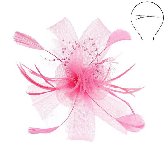 Sophia Feather & Double Floral Mesh Fascinator Headband/Clip