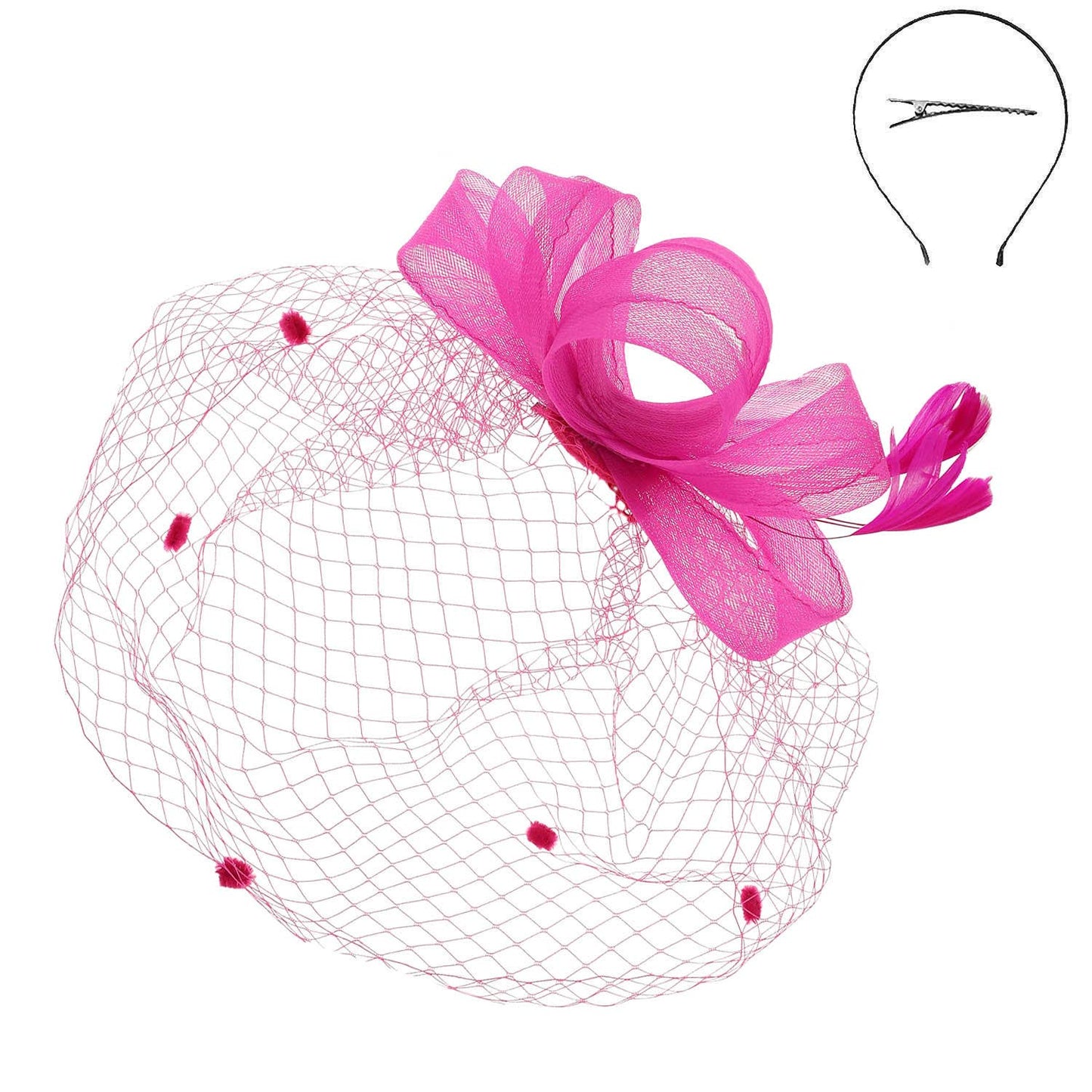 Sophia Fashion Fascinator with Mesh and Feather Clip