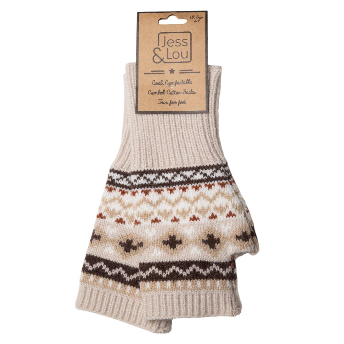 Jess & Lou Beige Nordic Fingerless Glove/Wrist Warmer GL287