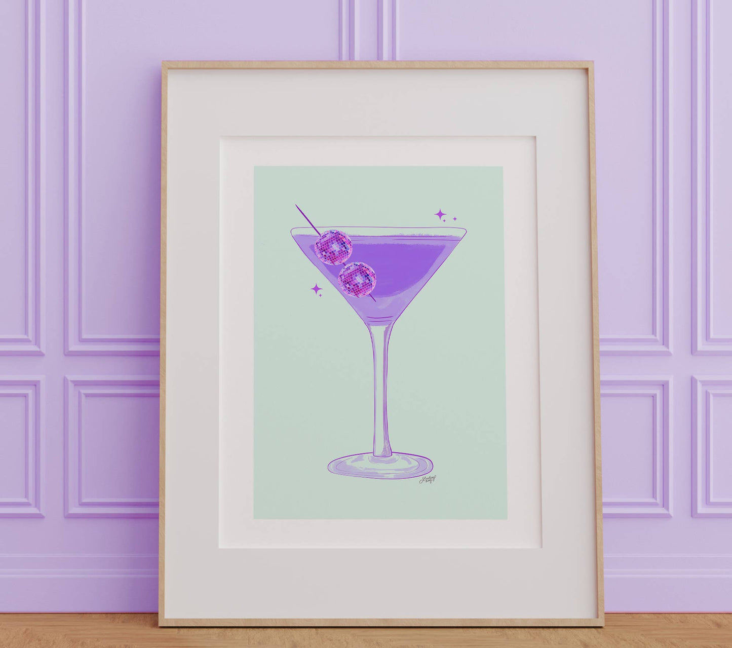 Lindsey Kay Disco Ball Martini Illustration - Framed Art Print